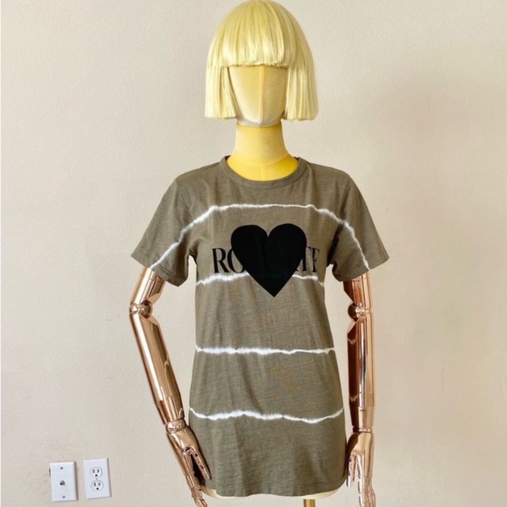 Rodarte Olive a green Designer Logo Black Heart Short Sleeve T Shirt SZ S